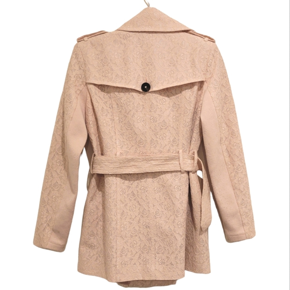 BCBG Generation Pink Lace Trench Short Coat Double Breasted Collared Belted S - Picture 2 of 10